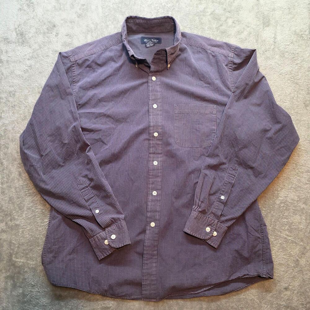 Brooks Brothers Button Up Shirt Mens L Purple Check Cotton Long Sleeve Hong Kong